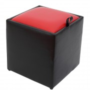 Taburet Box imitatie piele - negru/rosu